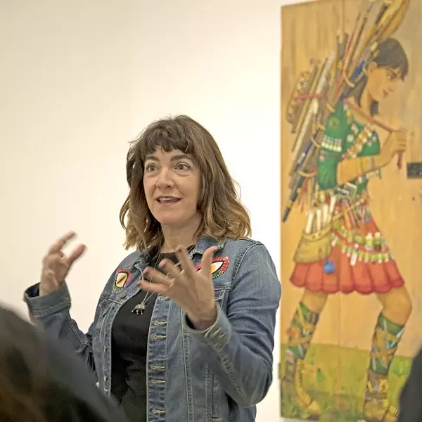 IN HER ELEMENT : Artist Irene Hardwicke Olivieri gives an artist’s talk about her work in the exhibit Trancing Out, currently on display at Cuesta College’s Harold J. Miossi Gallery. - PHOTO COURTESY OF CUESTA COLLEGE