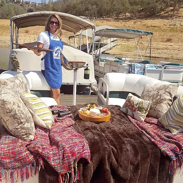 B.B. CUE : Pontoon Wild owner Mel will get your Lake Nacimiento tour cooking with food, wine, and whatever else you need. - PHOTO COURTESY OF PONTOON WILD