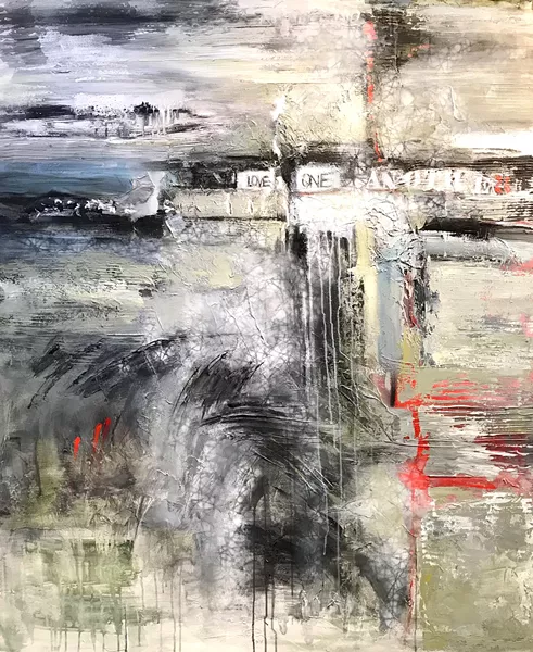 DIVIDED Paso Robles artist Janice Pluma's piece Dark Times is an emotional depiction of our nation's current political climate. - IMAGE COURTESY OF THE PASO ROBLES ART ASSOCIATION