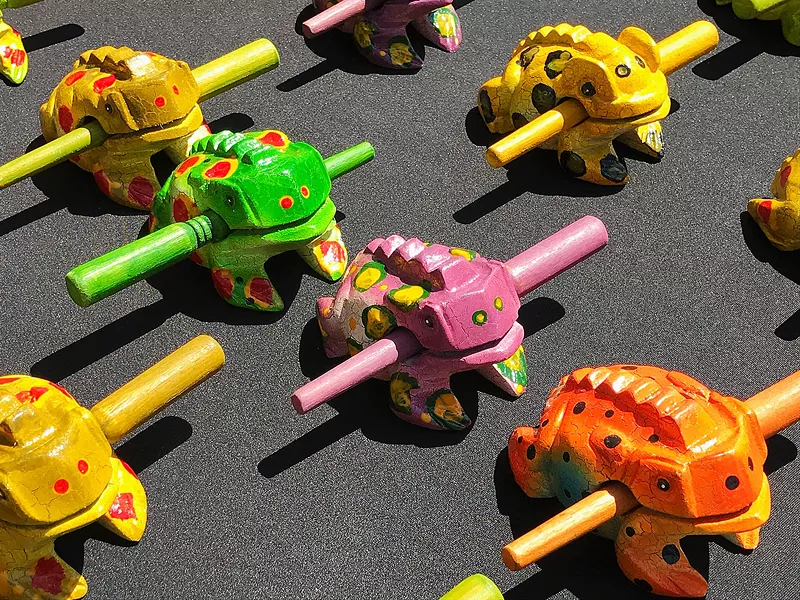 FROG CHORUS Mr. Cassidy's Gifts sells handcrafted sound-making frog toys.