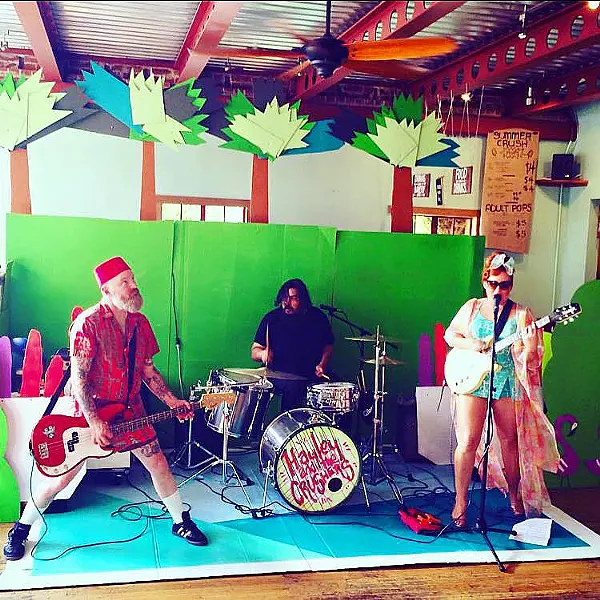 DIVE IN! Hayley and the Crushers bring their surf rock to Sally Loo's during the second annual Summer Crash Pool Party, with a pool-centric set design by Neal Breton. - PHOTO COURTESY OF HAYLEY AND THE CRUSHERS