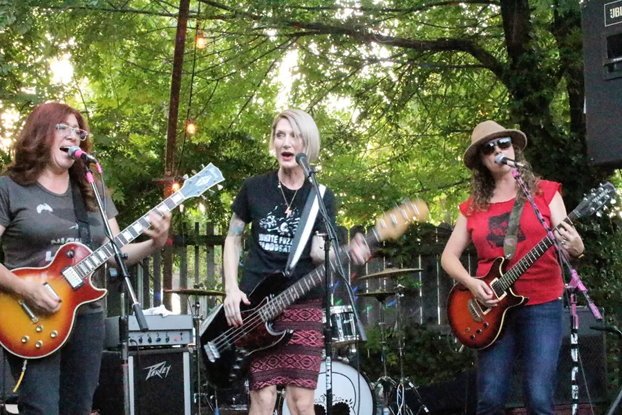 ROCK GODDESSES Hot Tina—featuring (left to right) Shea Kelly, Alexandra Wenzl, and Rose Hall—headlines the third annual Ladyfest, a daylong, female-centric music festival at the SLO Guild Hall on July 22. - PHOTO COURTESY OF HOT TINA