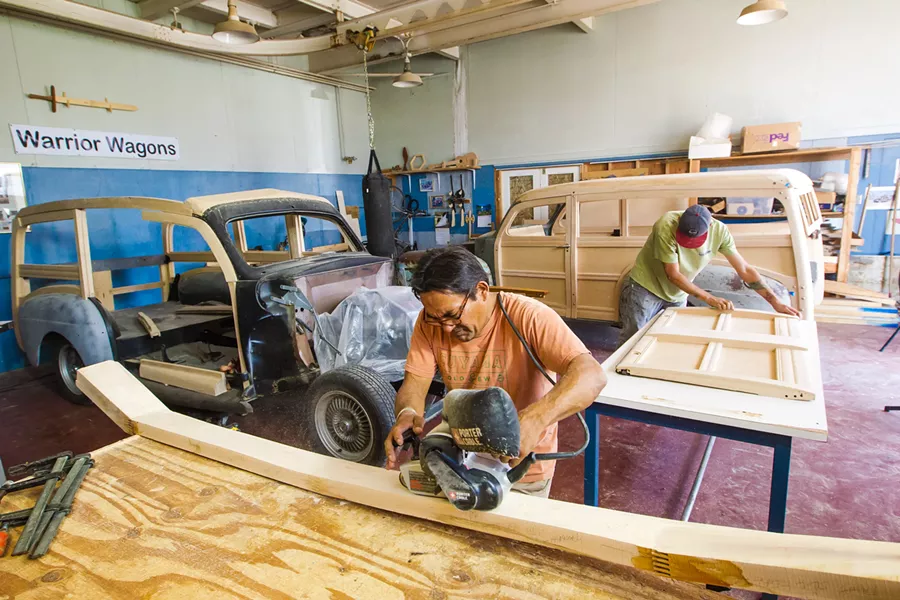 ACTING LOCALLY Alexander Guerrero owns Warrior Wagons, his business for restoring classic woody car bodies, and rents a workspace at the Blue Sky Center, which is mere blocks away from his home in New Cuyama. - PHOTO BY JAYSON MELLOM