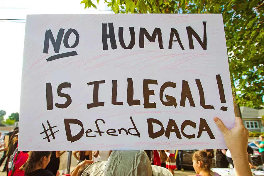 UNITED On the day of Trump's announcement to end DACA, a crowd gathered on Marsh and Pepper streets to rally for the program and its recipients. - PHOTO BY JAYSON MELLOM