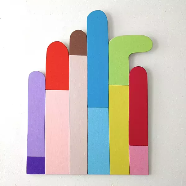 WHIMSICAL Manhattan artist Bill Weiss spends winters in Los Osos and crafts abstract pieces like Arrival, which is acrylic on cut and layered wood panel. Weiss pulled together a few East Coast artist friends to bring the Selections: NYC exhibit to SLOMA. - PHOTO COURTESY OF BILL WEISS