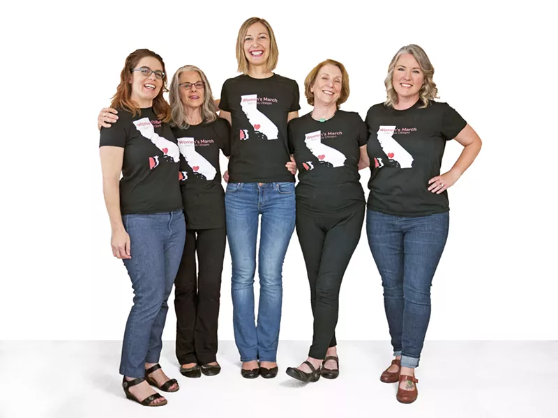 PERSISTING The co-organizers of Women's March San Luis Obispo are (left to right) Dawn Addis, Terry Parry, Andrea Chmelik, Pat Harris, and Jen Ford. - PHOTO COURTESY OF WOMEN'S MARCH SAN LUIS OBISPO