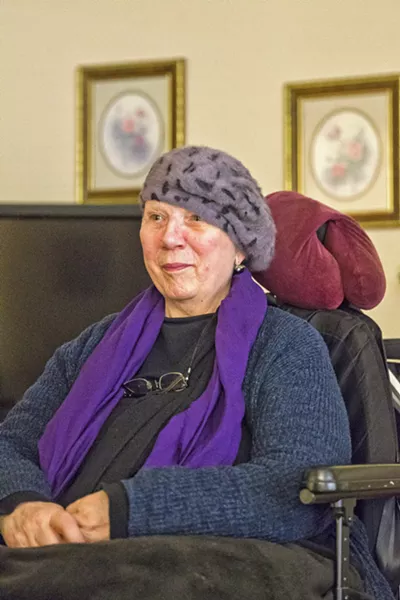 LONG ROAD TO HOUSING Anne Ramirez, 69, suffers from a condition resembling multiple sclerosis. Finding consistent housing was a struggle for her until she moved into the Brizzolara Apartments in 2000. She's lived happily there ever since. - PHOTO BY JAYSON MELLOM