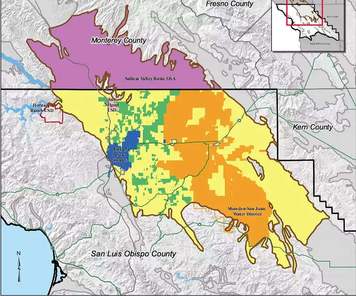 DENIED REPRESENTATION The SLO County Board of Supervisors declined a request from the Estrella-El Pomar-Creston Water District to manage areas of the Paso Robles Groundwater Basin currently under county jurisdiction. - IMAGE COURTESY OF SLO COUNTY