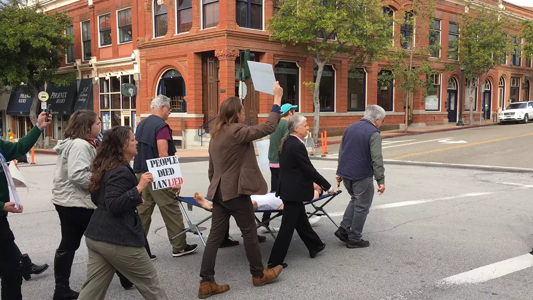 After about 20 minutes, the protest moved outside.