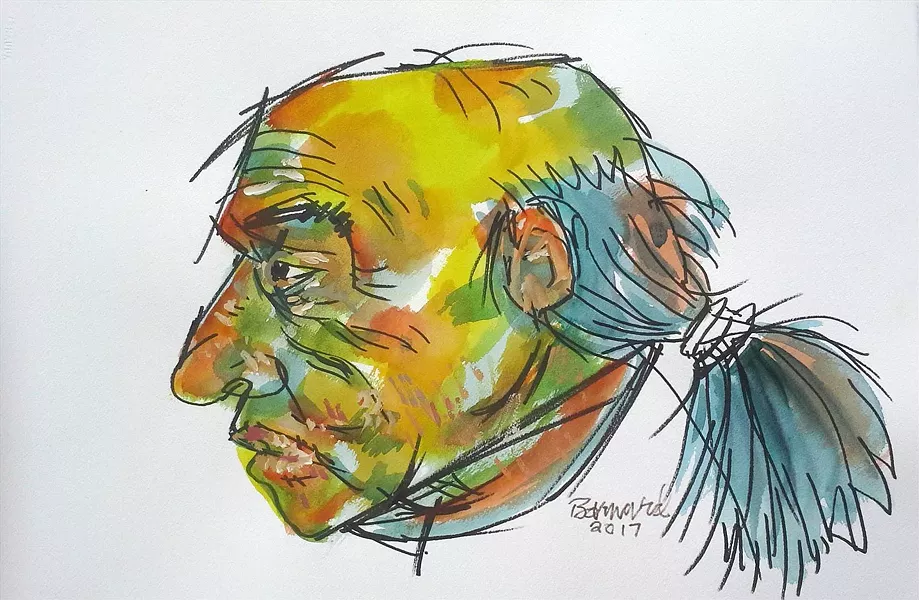 MAN DO The watercolor piece Grizzled Hippie was inspired by artist John Barnard's disdain for older men sporting ponytails. - IMAGE COURTESY OF THE SLO MUSEUM OF ART
