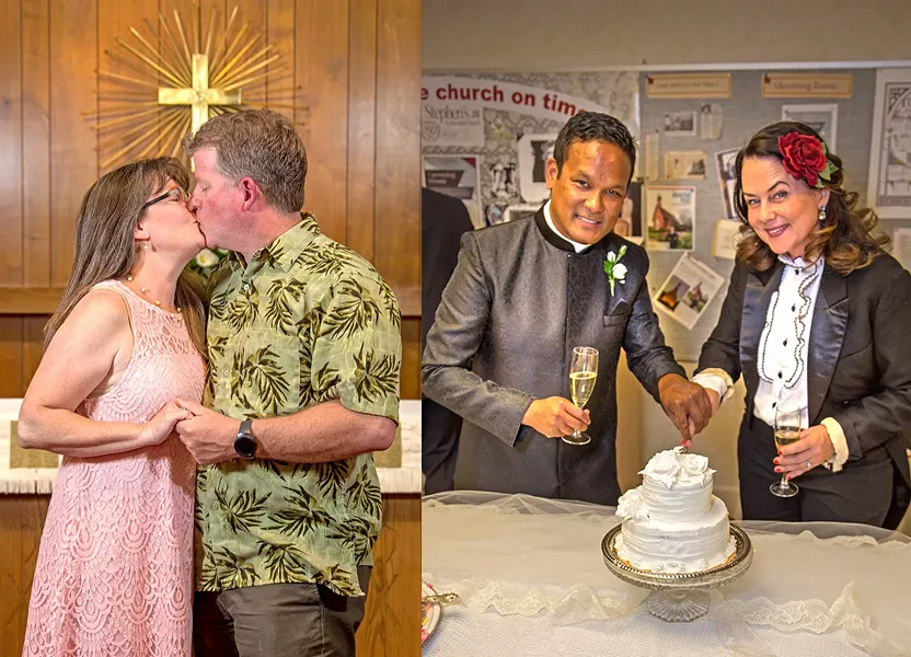 LOVE TO LOVE YOU Last year Rev. Ian Delinger (pictured left in photo right), with the help of SLO Mayor Heidi Harmon (pictured right in photo right), helped couples to renew their marriage vows at St. Stephen's Episcopal Church. The event is coming back this year, with a royal twist as Prince Harry marries American actress Meghan Markle in merry old England. After the vow renewals, couples will enjoy tea, cake, and British cars while watching the royal wedding. - PHOTO COURTESY OF ST. STEPHEN'S EPISCOPAL CHURCH