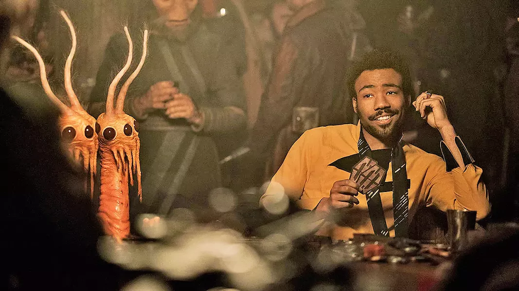BILLY DEE? Donald Glover channels Billy Dee Williams in his role as notorious gambler Lando Calrissian, from whom Solo won the Millennium Falcon. - PHOTO COURTESY OF WALT DISNEY STUDIOS