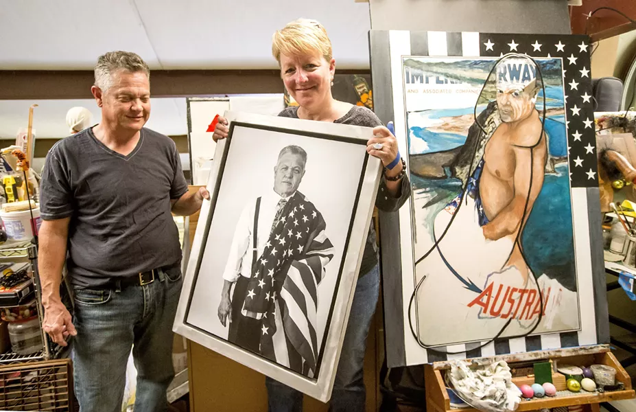 PATRIOTIC A photo that Lynn Schmidt took of artist RawfeyL Gene Burge, inspired him to paint a self-portrait that tackles themes of patriotism and diversity. - PHOTO BY JAYSON MELLOM