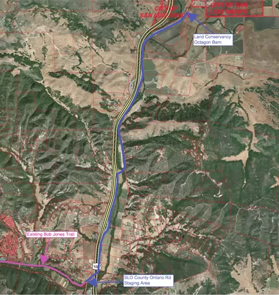 CITY TO SEA SLO County entered into a $1 million contract with Wallace Group on July 10 for design work on the final segment of the Bob Jones Trail, mapped here. - PHOTO COURTESY OF SLO COUNTY