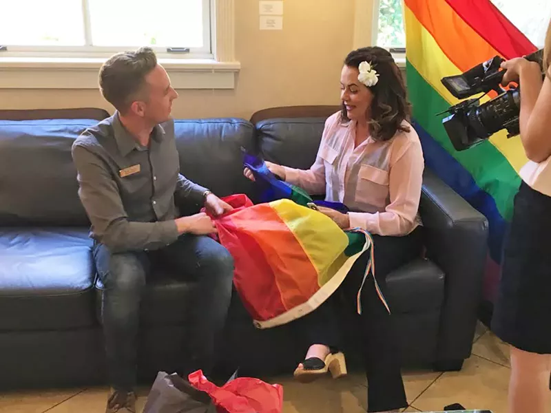 NO PLACE FOR HATE? The burning of a Gay Pride flag displayed outside SLO Mayor Heidi Harmon's home was one of several hate crimes reported in the county in 2017. - PHOTO COURTESY OF ELLEN STURTZ