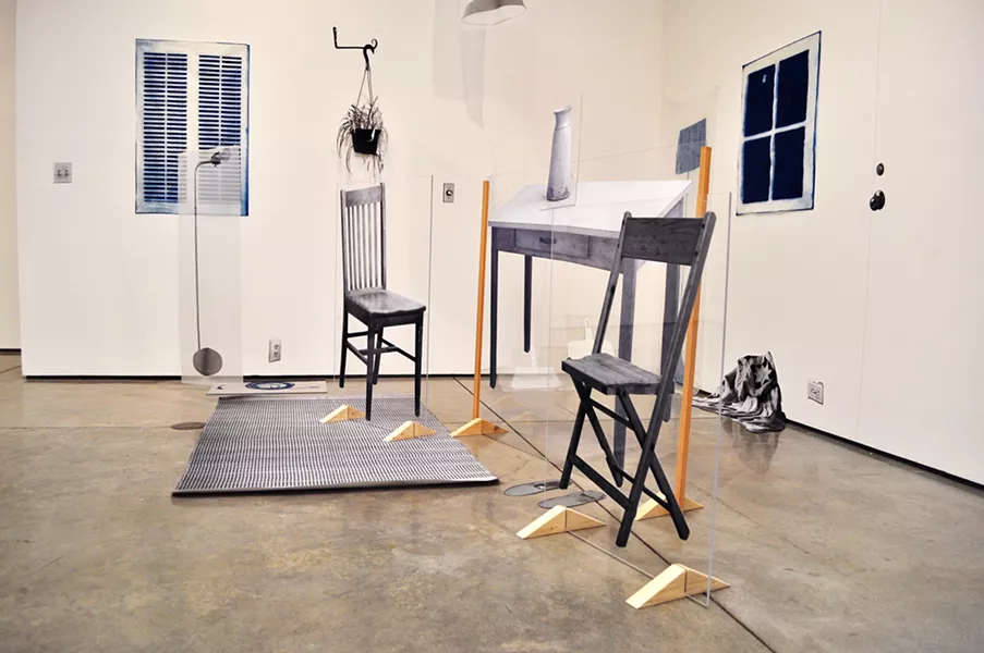 CHANGING PERSPECTIVES Flattened furniture pieces in artist Emily Gui's Dwelling exhibit invite visitors to experience the work from different angles. - PHOTO BY ASHLEY LADIN