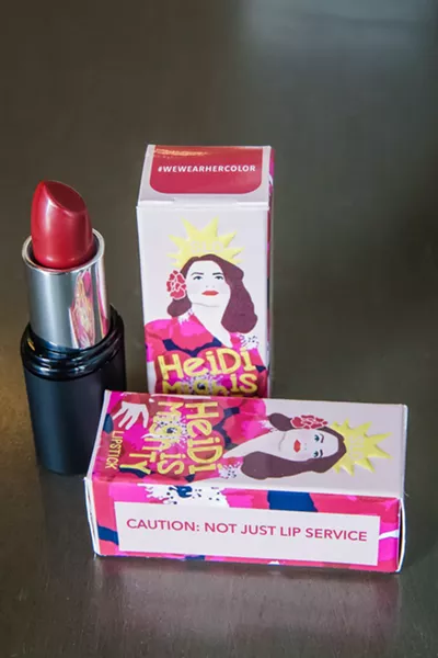 STRONG AND BEAUTIFUL Mighty Lips Lipstick in Heidi is Mighty red is available for purchase at Bluebird Salon, Ambience, and Len Collective in SLO. - PHOTO BY JAYSON MELLOM