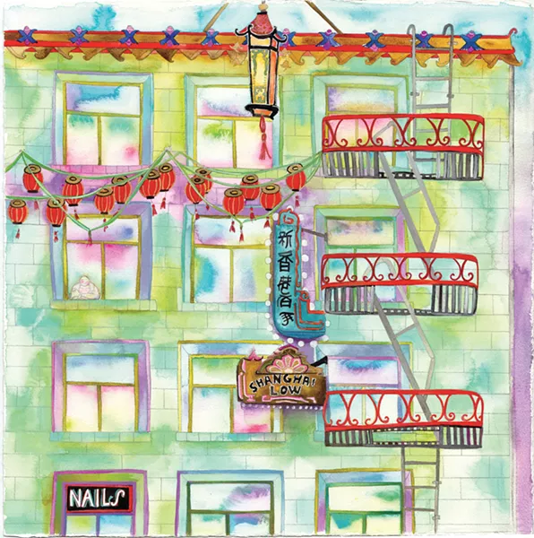 VIEW FROM ABOVE SLO-based artist Tracy Taylor's series, You Can't Escape Beauty, features watercolor pieces like Chinatown that depict the views from various fire escapes. Taylor's work will be on display at The 4 Cats Café and Gallery starting Sept. 7. - IMAGE COURTESY OF TRACY TAYLOR