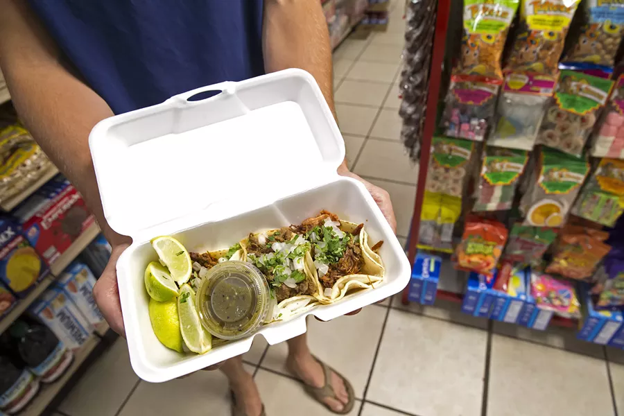 MISSION TOWN TACOS San Miguel Market & Deli opened its doors on the tiny mission town's main drag, Mission Street, four years ago. It serves up an exquisite taco. - PHOTO BY JAYSON MELLOM