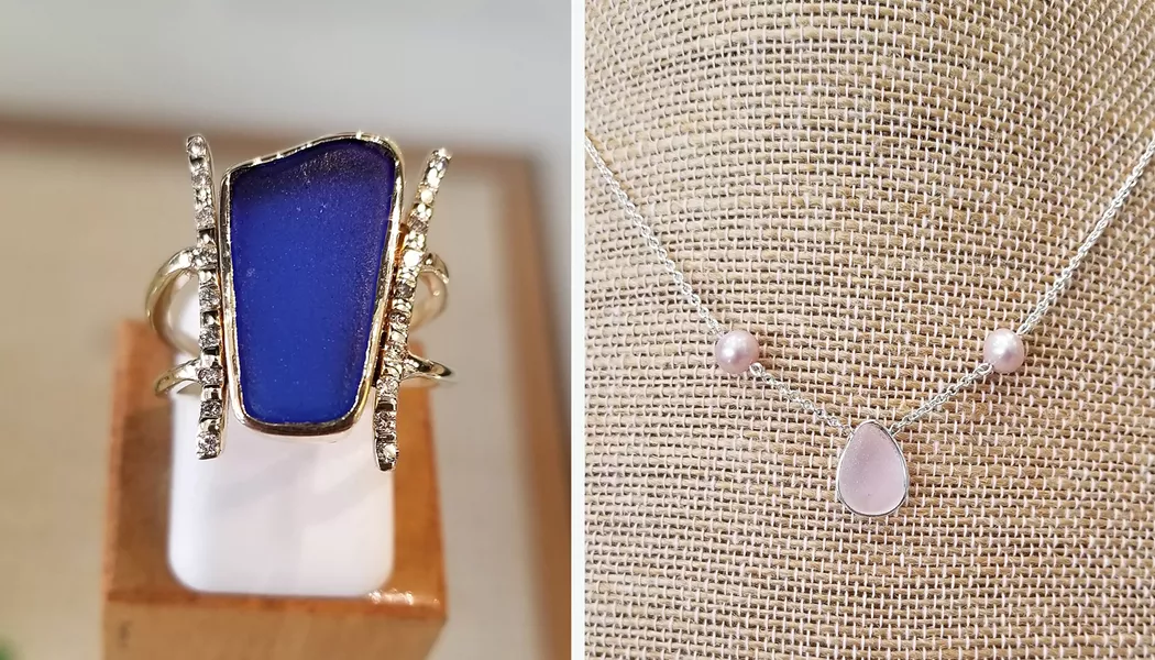 ONE OF A KIND Each uniquely shaped and colored bit of local sea glass that makes its way into one of Jason Cordero's jewelry pieces can never be replicated. - PHOTOS COURTESY OF JASON CORDERO