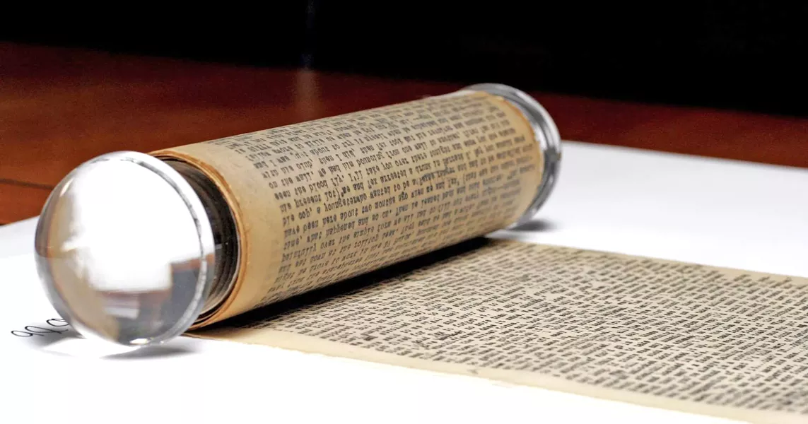THE SACRED SCROLL Jack Kerouac's 120-foot-long typed manuscript of On the Road will be on display in the SLO Library for two months, beginning on Sept. 21. - PHOTO COURTESY OF JIM IRSAY