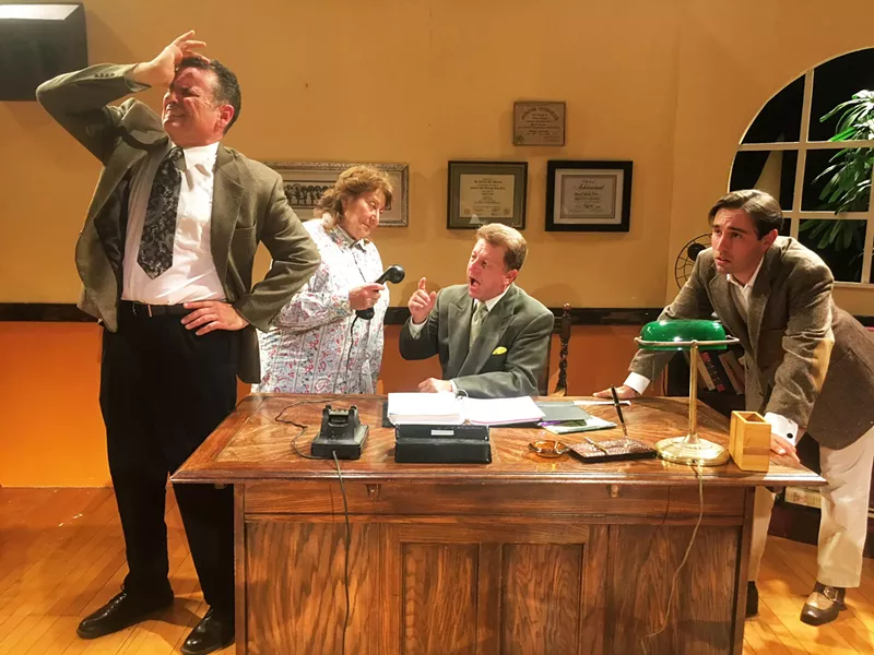 WRITER'S BLOCK Ed Cardoza, Jo Jackson, Chad Stevens, and Tony Costa try to survive writing the Gone with the Wind screenplay in Wine Country Theatre's comedy, Moonlight and Magnolias. - IMAGE COURTESY OF WINE COUNTRY THEATRE