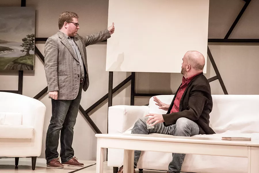 TASTE A pair of friends, Yvan (Timothy J. Cox) and Marc (Travis Mitchell), worry when their other friend buys an all-white painting for $200,000, in the play Art. - PHOTO COURTESY OF THE SLO REPERTORY THEATRE