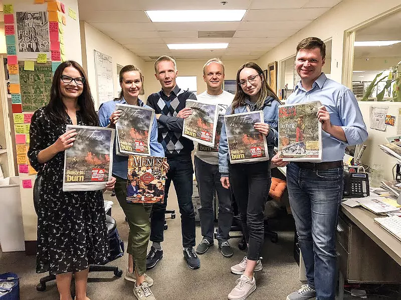 VISITORS A group of Russian journalists stopped by the New Times office as part of a weeklong visit to SLO County. - PHOTO BY ALEX ZUNIGA