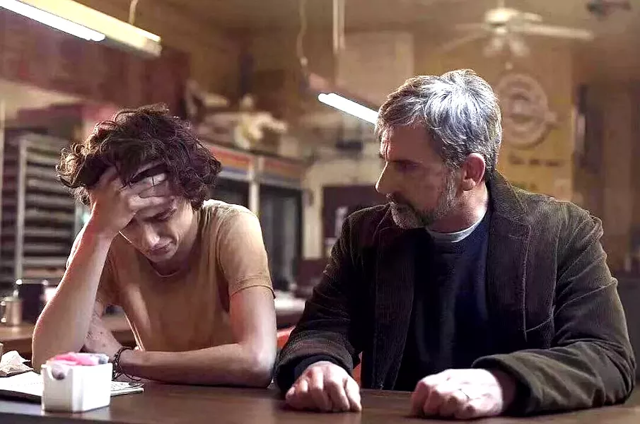 FAMILY Nic Sheff (Timothée Chalamet, left) and his dad David (Steve Carell) deal with Nic's addiction, in the biopic Beautiful Boy. - PHOTO COURTESY OF AMAZON STUDIOS