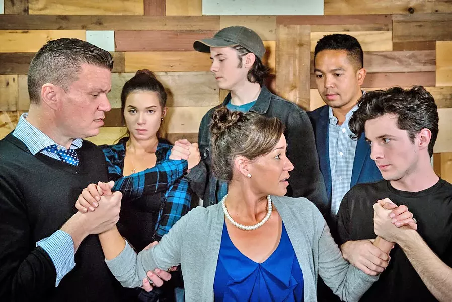 WE STILL GO ON As Diana (Veronica Suber, center) grapples with bipolar disorder, everyone in her life—her husband, Dan (Gary Borjan); daughter Natalie (Julia Seibert) and her boyfriend, Henry (Phineas Peters); therapist Dr. Madden (Ritchie Bermudez); and the memory of her deceased son, Gabe (Elliot Peters)—navigates the illness in their own way. - PHOTO COURTESY OF WINE COUNTRY THEATRE
