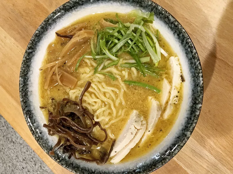 RAMEN ON THE BRAIN Choose a rich broth flavor (chicken, miso, pork, veggie, or kimchi) and load on the toppings, including sliced pork, chicken leg, bamboo shoots, green onion, hardboiled egg, wontons, fish cake, mushrooms, and more. - PHOTOS BY HAYLEY THOMAS CAIN
