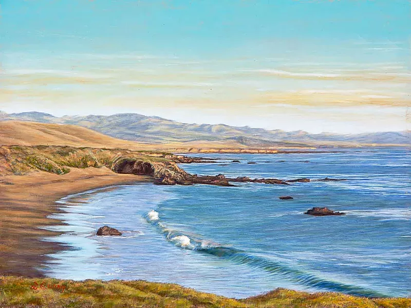 PIEDRAS BLANCAS A trip to the lighthouse at Piedras Blancas led artist Dennis Curry to paint the piece Along The Coast. - IMAGE COURTESY OF DENNIS CURRY