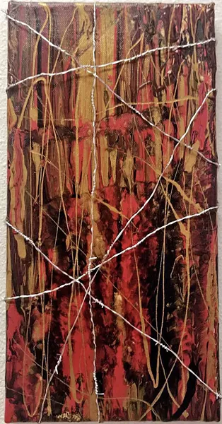 IMPROMPTU Morning Wind, a multimedia piece by teen artist Carma Coleman, was created in part when the wind knocked her canvas over while working outside in Paso Robles. - IMAGE COURTESY OF CARMA COLEMAN