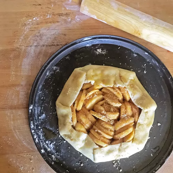 NON-SOGGY BOTTOM This tart is brought to you by The Great British Bake Off. Baked with apples off my parents' tree, my cousin Parisa Amini whipped up a rustic (because it's not in a form) apple tart from scratch without following a recipe. - PHOTO BY PARISA AMINI
