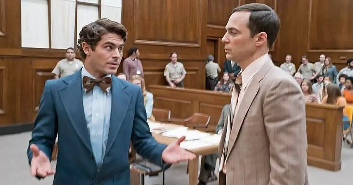 SELF-DEFENSE At his trial, Bundy (Zac Efron, left) brazenly decided to dismiss his counsel and defend himself, giving Florida prosecutor Larry Simpson (Jim Parsons, right) an advantage. - PHOTO COURTESY OF COTA FILMS