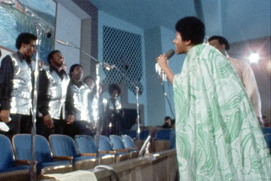 CALL AND RESPONSE Aretha Franklin teams up with the Southern California Community Choir to record Amazing Grace, her 1972 gospel album. - PHOTOS COURTESY OF 40 ACRES & A MULE FILMWORKS
