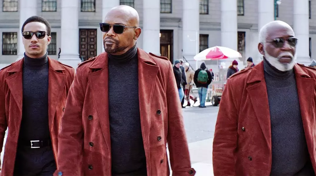 TALKIN' 'BOUT SHAFTS Three generations of John Shafts—(left to right) John "JJ" Shaft Jr. (Jesse T. Usher), John Shaft II (Samuel L. Jackson), and John Shaft I (Richard Roundtree)—team-up to search for a killer, in Shaft. - PHOTO COURTESY OF DAVIS ENTERTAINMENT