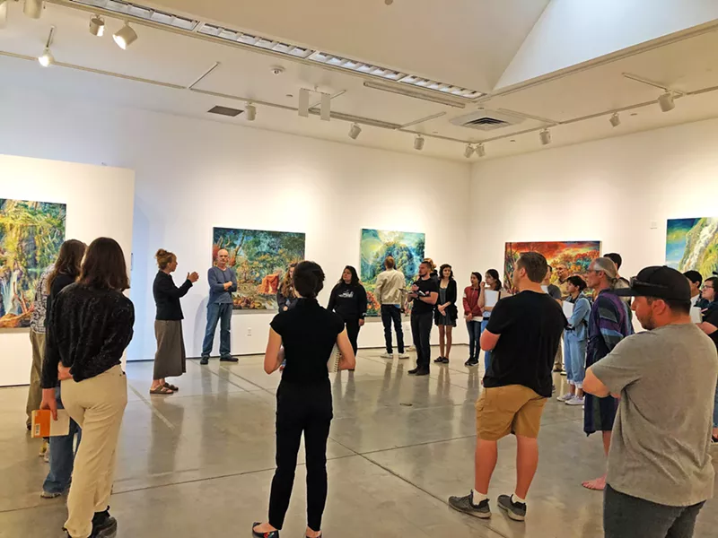 LEADING THE NEXT GENERATION Artist Julie Heffernan speaks to a Cuesta College class in her Miossi Art Gallery exhibition, As the Waters Rise. - PHOTO COURTESY OF EMMA SAPERSTEIN