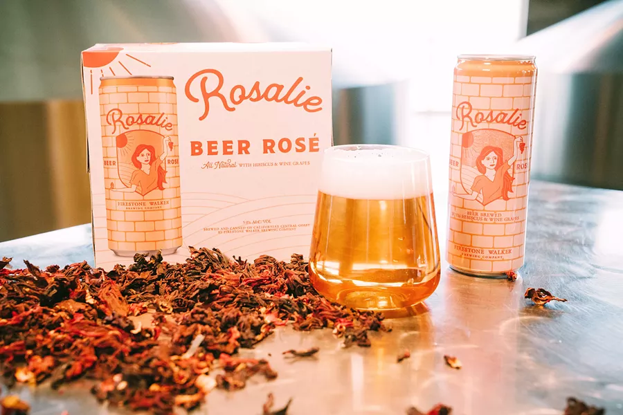 BREAKING THE BEER MOLD Rosalie is co-fermented with chardonnay and other aromatic local wine grape varieties from Castoro Cellars in Paso Robles. The brewmasters incorporate a dash of hibiscus flower to achieve that pretty rosé color. - PHOTO COURTESY OF FIRESTONE WALKER