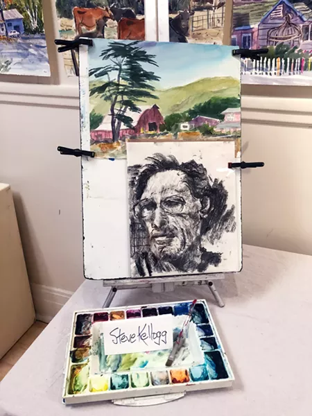 REMEMBERING THE ARTIST A portrait of Steve Kellogg sits among the hundreds of paintings on display at Cambria Center for the Arts through Oct. 27. - PHOTOS BY MALEA MARTIN