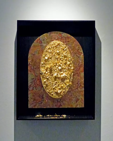 UNTITLED Bruce Miller said he has moved away from titling his pieces over the years in the interest of removing all bias from the viewing experience. This piece uses gold flakes to create a window-like image. - PHOTOS COURTESY OF BRUCE MILLER