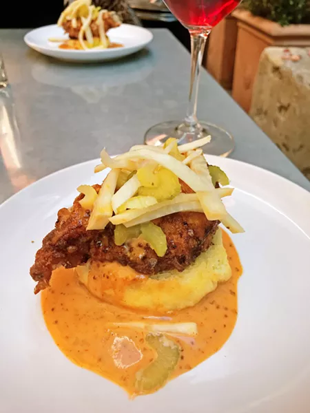 GOURMET CHICKEN 'N' BISCUITS The spicy remoulade and pickled celery slaw makes chef Libry Darusman's chicken and biscuits extra special. - PHOTO BY BETH GIUFFRE