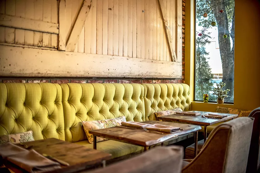 DESSERT BAR SEATING Don't you just love this darling banquette seating? Thomas Hill Organics' new Dessert Bar looks out on downtown Paso Robles. - PHOTO COURTESY OF THOMAS HILL ORGANICS