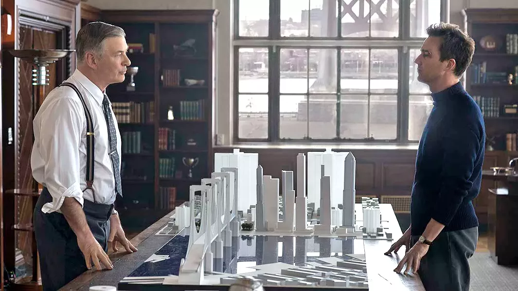 THE BETTER MAN Power hungry builder Frank Moses (Alec Baldwin, left) will stop at nothing to transform New York City, but P.I. Lionel Essrog (Edward Norton) is slowly uncovering Moses' secret, leading to a showdown. - PHOTOS COURTESY OF WARNER BROS. PICTURES