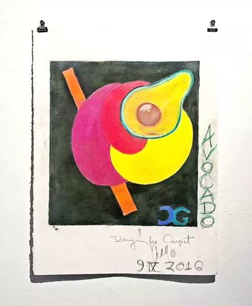 FUN WITH FOOD Craig Griswold's bright and funky Avocado (design for carpet) shows his ability to execute vivid colors on the page. - PHOTO BY MALEA MARTIN