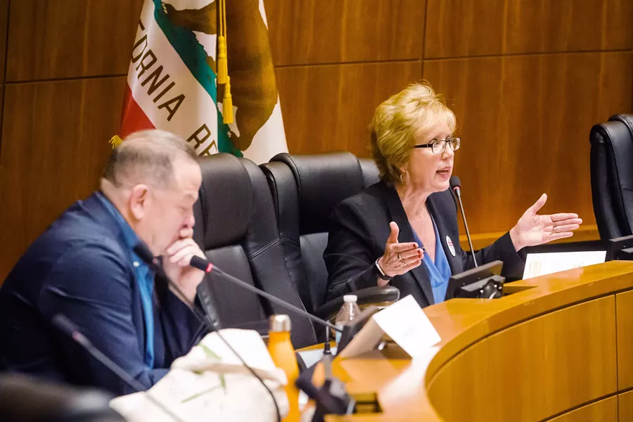 CAMPAIGN SEASON Adam Hill (left) debates his election opponent Stacy Korsgaden at a New Times candidate forum on Jan. 15. Hill was investigated in connection to harassing emails sent to a local radio host in 2016. - FILE PHOTO BY JAYSON MELLOM