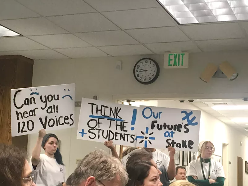 THE CHOPPING BLOCK Paso community members, students, and teachers attended a board meeting on March 10 to protest millions of dollars’ worth of cuts to faculty, staff, and classes in the Paso Robles Joint Unified School District. - PHOTO BY KASEY BUBNASH