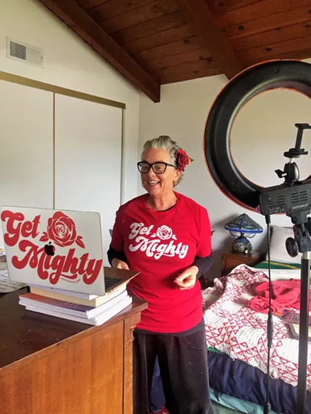 BOOM BOX DIVA San Luis Obispo Mayor Heidi Harmon grooves to the music as she live-streams her online music show aimed at preschoolers, Music with the Mayor, on Facebook and Instagram. - PHOTOS COURTESY OF HEIDI HARMON