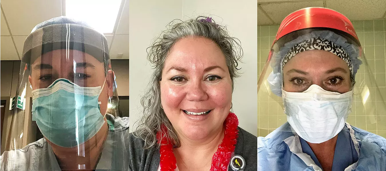 DUTY CALLS (From left to right) Sierra Vista Regional Medical Center registered nurses Glenda Archambeault, Michelle Brimer, and Olivia Lovejoy volunteered at hospitals in Detriot that were overwhelmed with COVID-19 patients. - PHOTOS COURTESY OF GLENDA ARCHAMBEAULT, MICHELLE BRIMER, AND OLIVIA LOVEJOY