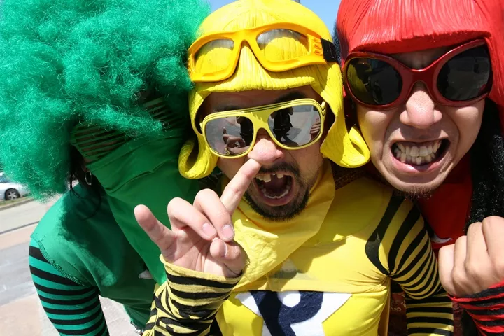 DON’T EAT THE BROWN ACID : Peelander-Z plays a free in-store at Cheap Thrills followed by a show at Mother’s Tavern on April 1, bringing its NYC-based Japanese “action comic” punk style to the Central Coast. - PHOTO COURTESY OF PEELANDER-Z